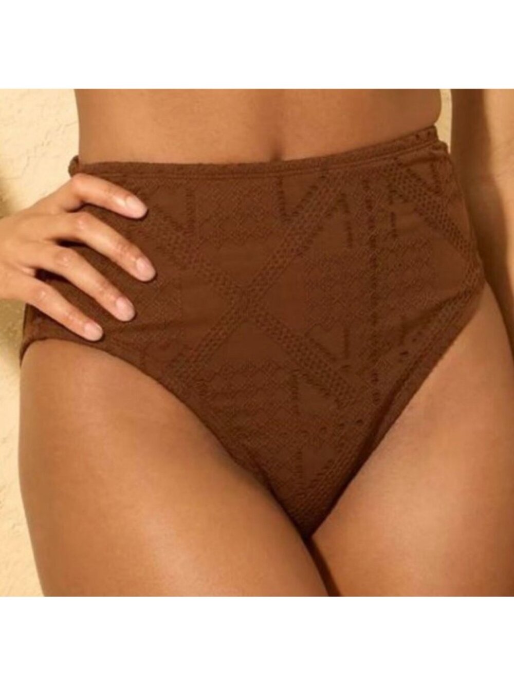 NWT Shade & Shore Chocolate Brown Crochet High Waist Bikini Bottom - Size: XS